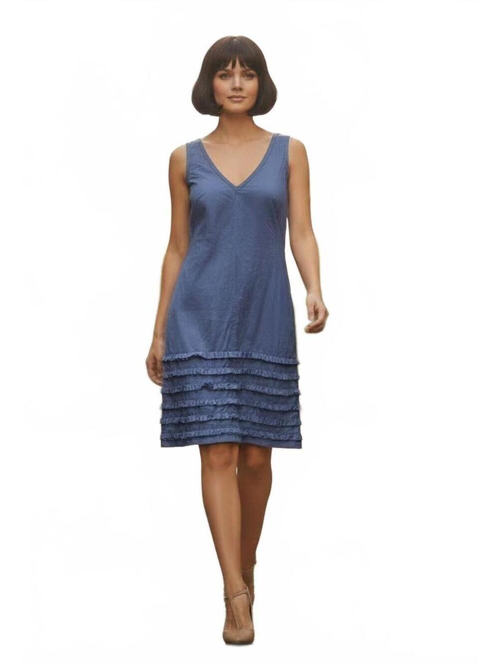 Comrags Retro Sleeveless Cotton Shift Dress With Tiered Ruffle Hem Grey XS